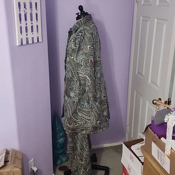 Hand Crafted Sewn Womens Paisley Floral Duster Matching Pants Slacks and Hat